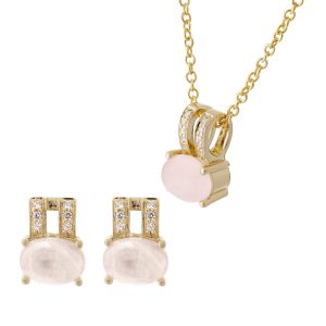Orphelia ‘Alena’ WoMens 925 Sterling Silver Set: Chain-Pendant + Earrings – Gold SET-7122/G – One Size