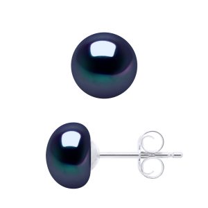 Ateliers Saint Germain Womens Earrings of Silver 925 and Real Cultured Freshwater Pearls Button 7-8 mm – One Size