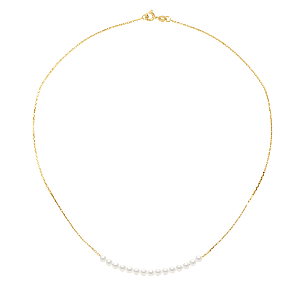 Diadema Womens - Necklace - 15 Real Freshwater Pearls - Cable Chain in Yellow Gold - White - One Size