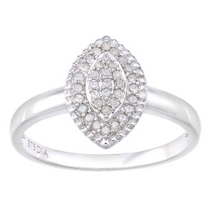 Diamant L’Eternel Womens 9ct White Gold Marquise Shape Cluster 0.16ct Diamond Ring – Size K