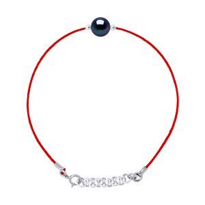 Diadema Womens – Bracelet – Red Nylon – Freshwater Pearl – Black Tahiti – One Size