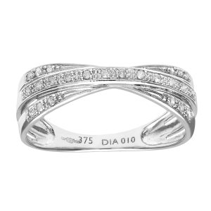 Diamant L’Eternel Womens 9ct White Gold 10Pt Diamonds Crossover Ring – Size Q