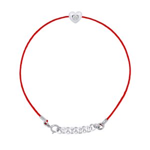 Diadema Womens – Bracelet – Red Nylon – Heart – Real Diamond – White – One Size