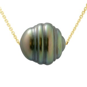 Ateliers Saint Germain Womens Necklace Real Cultured Tahiti Pearl PASSING THROUGH Circled 10-11 mm – Yellow Gold – One Size