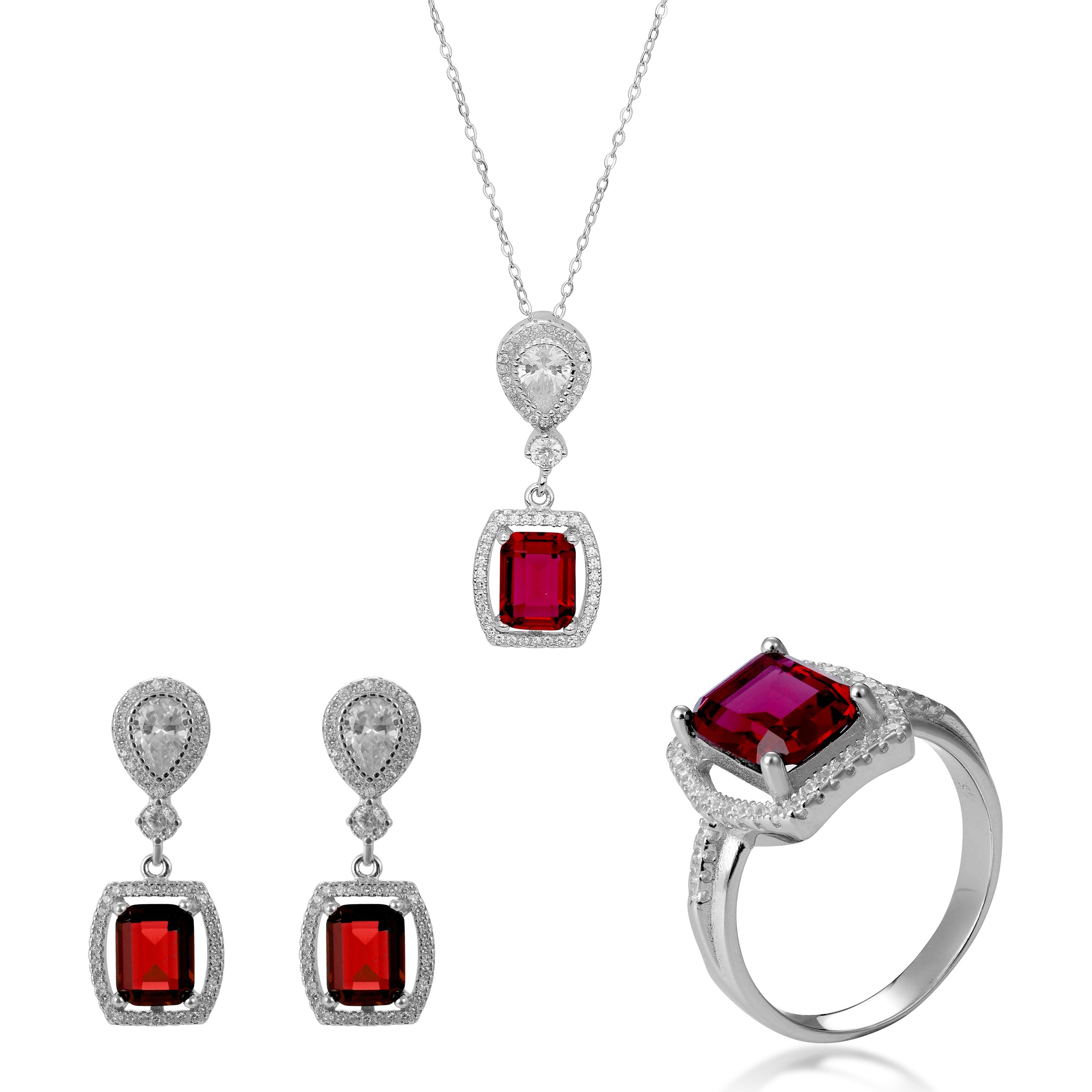 Orphelia 'Enora' WoMens 925 Sterling Silver Set: Necklace + Earrings + Ring - SET-7426/RU - Size R 1/2