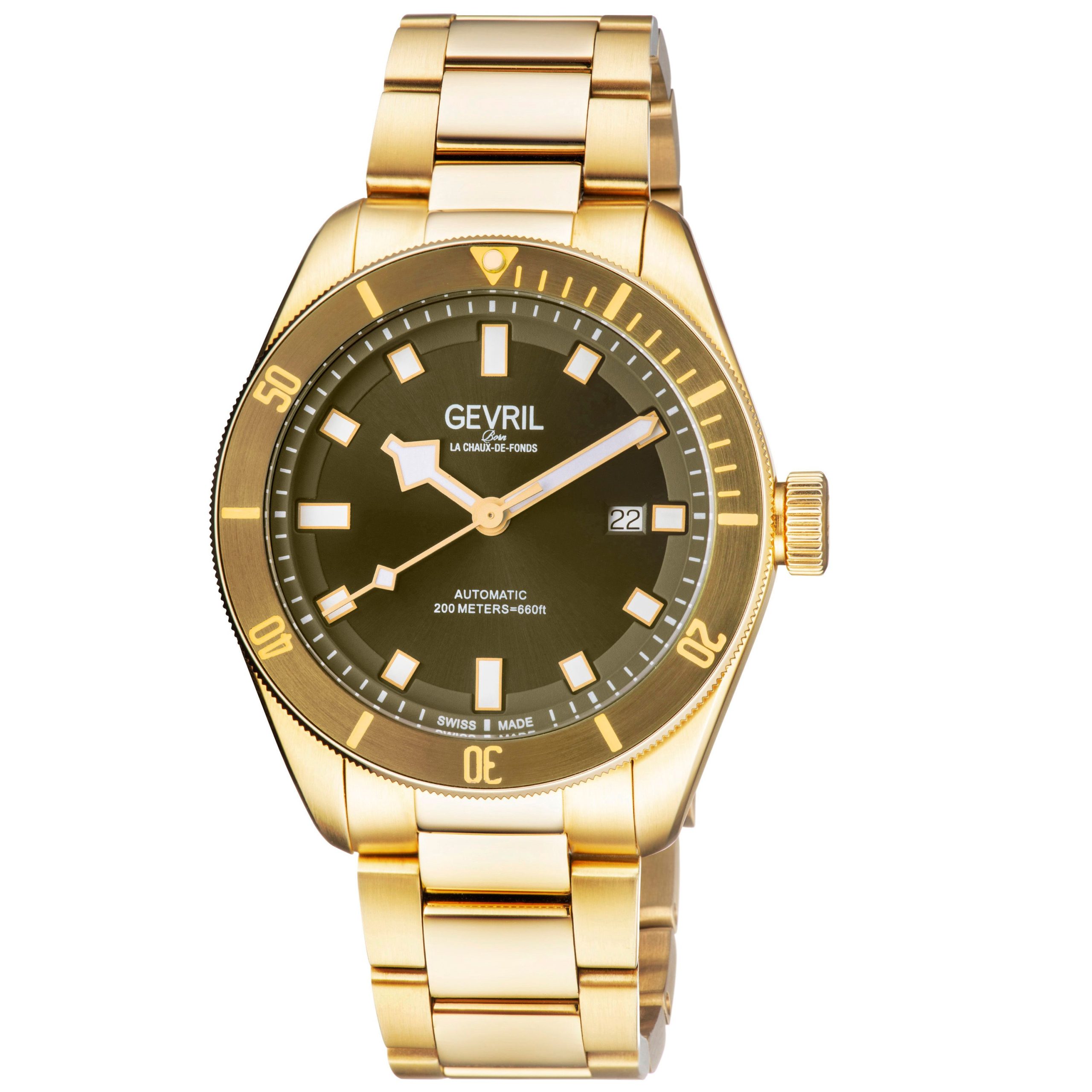 Gevril Mens Yorkville Swiss Automatic Sellita SW200 Dark Olive Dial IP Yellow Gold Watch - Rose Gold - One Size