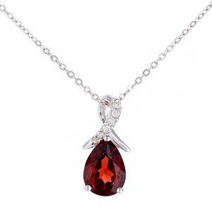 Diamant L’Eternel Womens 9ct White Gold 0.94ct Garnet and 0.02ct Diamond Pendant – One Size
