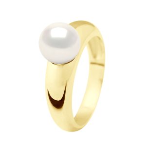 Ateliers Saint Germain Womens Ring – Yellow Gold – Real Cultured Freshwater Pearl Round 8-9 mm – Size I