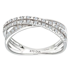 Diamant L’Eternel Womens 9ct White Gold 0.15ct 2-Row Diamond Crossover Ring – Size J