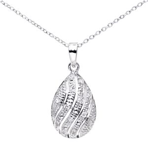 Diamant L’Eternel Womens 9ct White Gold Diamond Pave Set Tear Drop Pendant and 18″ Chain – One Size