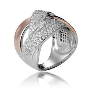 Orphelia WoMens 925 Sterling Silver Ring – Silver/Rose ZR-7445 – Silver & Rose Gold – Size O 1/2