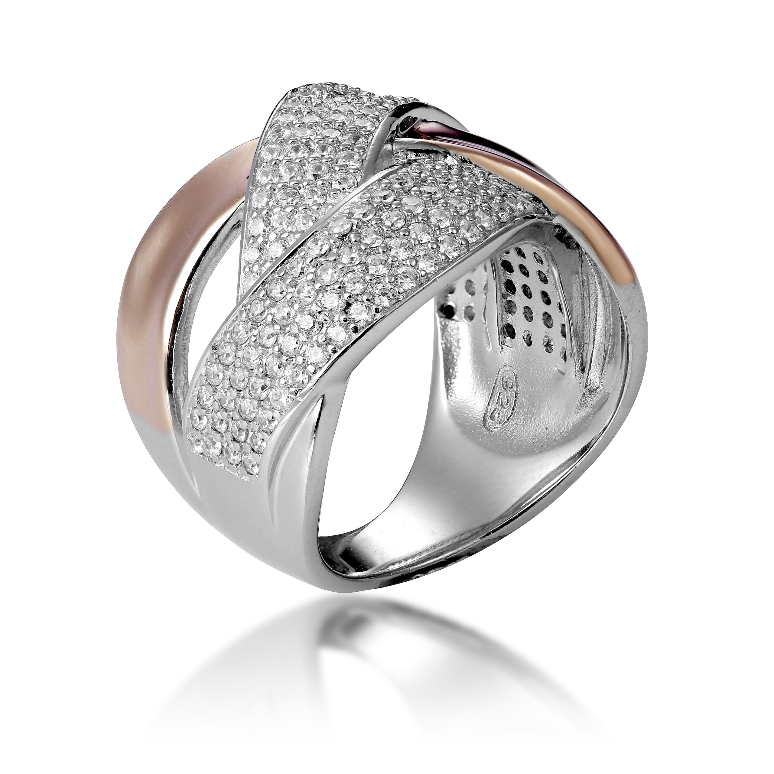Orphelia WoMens 925 Sterling Silver Ring - Silver/Rose ZR-7445 - Silver & Rose Gold - Size O 1/2