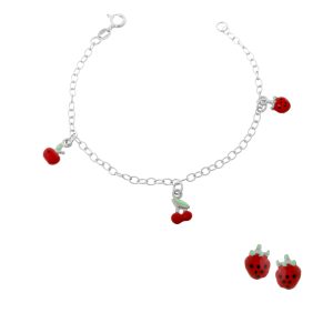 Orphelia Childrens Unisex ‘Apple’ Child’s 925 Sterling Silver Set: Bracelet + Earrings – SET-7149 – One Size