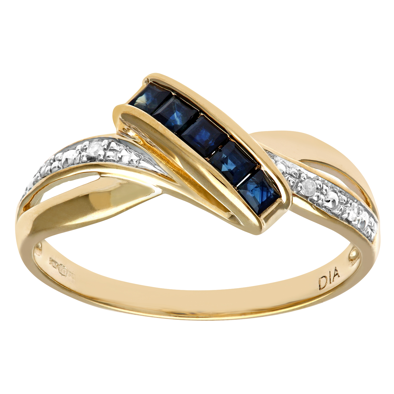 Diamant L'Eternel Womens Ladies 9ct Yellow Gold Fancy Diamond and Sapphire Ring - Size Q