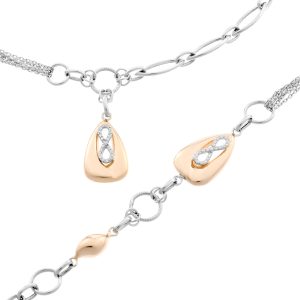 Orphelia WoMens 925 Sterling Silver Set: Chain + Bracelet – Silver/Rose SET-048 – Silver & Rose Gold – One Size