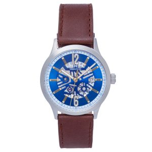 Heritor Automatic Mens Dayne Leather-Band Watch w/Date – White/Blue Stainless Steel – One Size