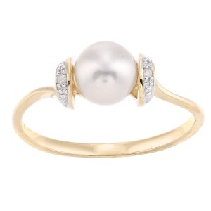 Diamant L’Eternel Womens 9ct Yellow Gold, 0.01ct Diamonds with White Cultured pearl Ring – Size K