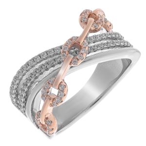 Orphelia WoMens 925 Sterling Silver Ring – Silver/Rose ZR-7281 – Silver & Rose Gold – Size M
