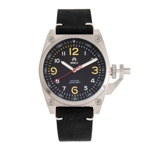 Shield Pascal Leather-Band Mens Diver Watch – Silver Stainless Steel – One Size