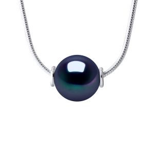 Diadema Womens Freshwater Pearl Necklace 10-11mm Round Mesh Black Serpentine 925 Silver – One Size