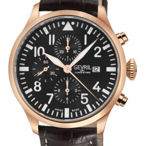 Gevril Mens Vaughn Chronograph Brown Leather Swiss Automatic ETA 7750 Watch – One Size