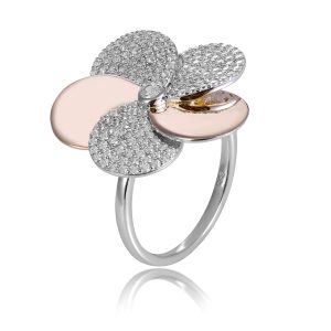 Orphelia WoMens 925 Sterling Silver Ring – Silver/Rose ZR-7452 – Silver & Rose Gold – Size L