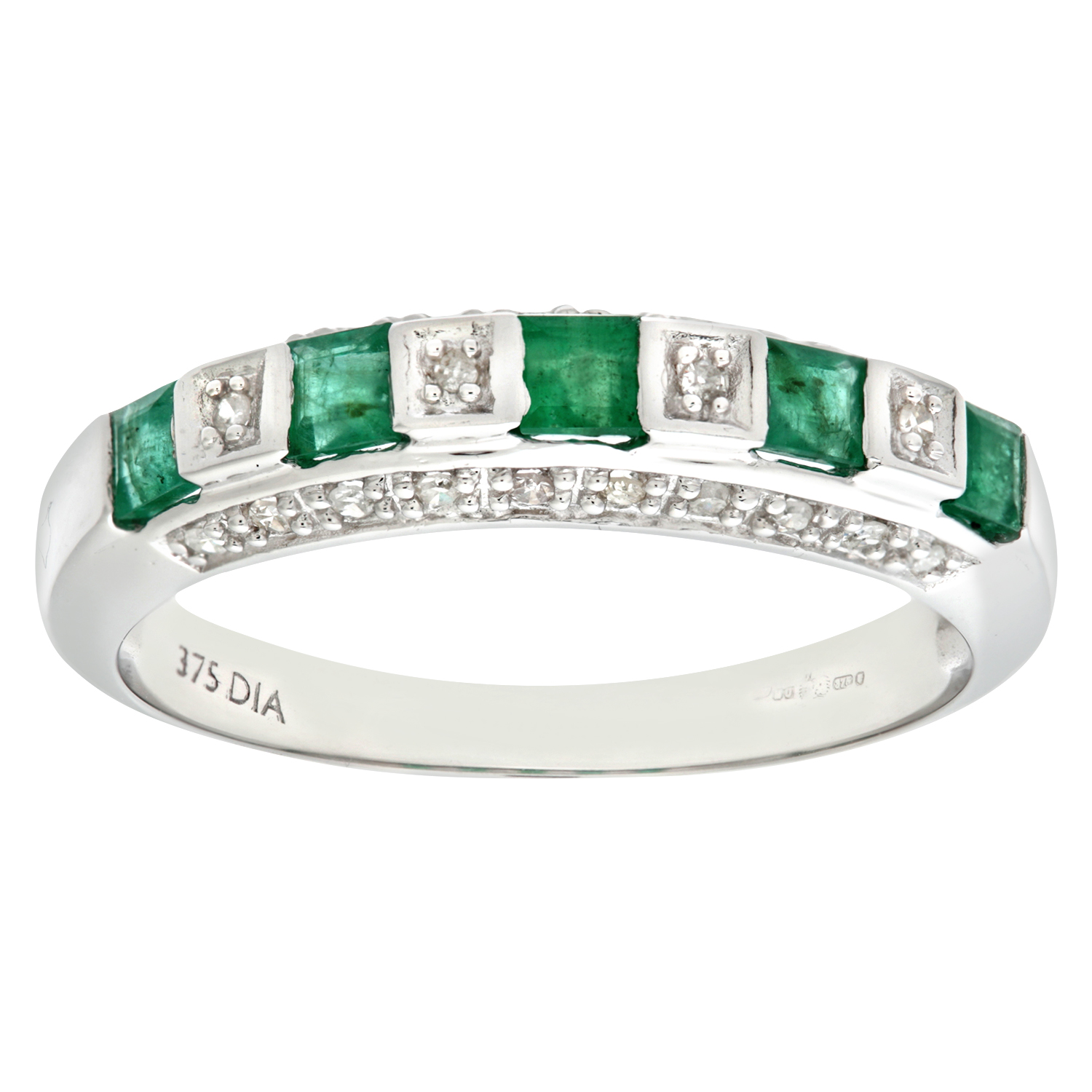Diamant L'Eternel Womens Ladies 9ct White Gold Diamond and Emerald Eternity Ring - Size K