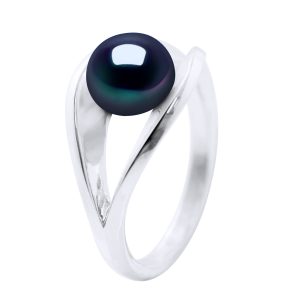 Ateliers Saint Germain Womens Ring Real Cultured Freshwater Pearl Bonton 8-9 mm – Black Silver – Size T 1/2