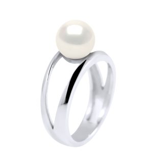 Diadema Womens – Ring in White Gold – Real Freshwater Pearls – Size N