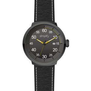 Simplify Unisex The 7100 Leather-Band Watch w/Date – Yellow Stainless Steel – One Size