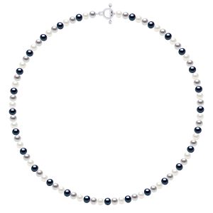 Ateliers Saint Germain Womens Necklace of Real Cultured Freshwater Pearls and Round 6-7 mm – White/Grey Silver – One Size