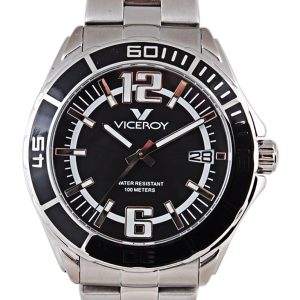 Viceroy : Mens Black Watch – Silver Stainless Steel – One Size