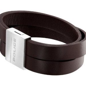 Police : “BACKLASH” BROWN LEATHER BRACELET – Silver – One Size