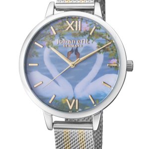 Johan Eric Womens : knoppsvane sswatch with photo dial and ss/gold mesh Watch – Silver – One Size