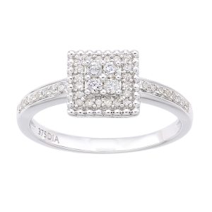 Diamant L’Eternel Womens 9ct White Gold Square Shape Cluster 0.24ct Diamond Ring – Size K