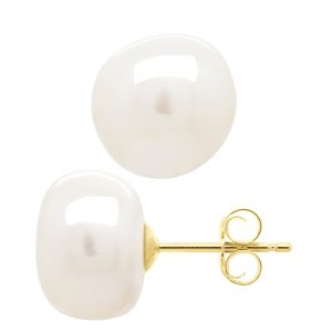 Ateliers Saint Germain Womens Earrings Yellow Gold – Real Cultured Freshwater Pearls Baroque 10-11 mm – One Size