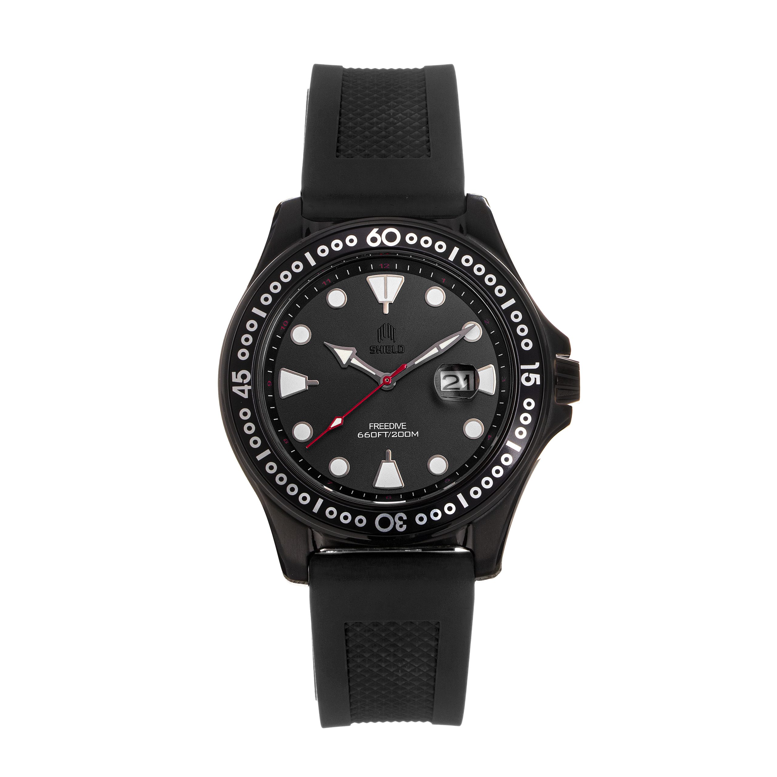 Shield Mens Freedive Strap Watch w/Date - Black Stainless Steel - One Size