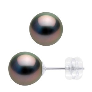 Ateliers Saint Germain Womens Earrings – White Gold 375 – Real Cultured Tahiti Pearls Round 8-9 mm – Silver – One Size