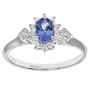 Diamant L’Eternel Womens 9ct White Gold Oval Tanzanite Cluster Ring With Diamond Shape Set Shoulders – Size J