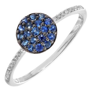 Diamant L’Eternel Womens 9ct White Gold Diamond and 0.33ct Sapphire Round Ring – Size N