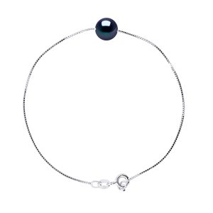 Diadema Womens – Bracelet – Real Freshwater Pearls – Black – White Gold – One Size