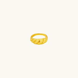 Apatchy London Womens Gold Rope Dome Ring Gold Plated – One Size