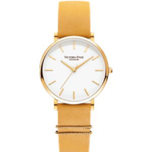 Victoria Hyde London Womens Watch Seven Sisters Classic Leather, yellow white – Grey & Rose Gold Stainless Steel – One Size