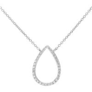 Diamant L’Eternel Womens 9ct White Gold 0.10ct Diamond Open Teardrop Pendant Necklace of Length 40.6cm – Size P 1/2