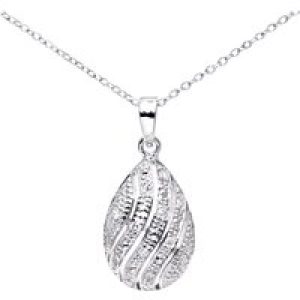 Diamant L’Eternel Womens 9ct White Gold Diamond Pave Set Tear Drop Pendant and 18″ Chain – One Size