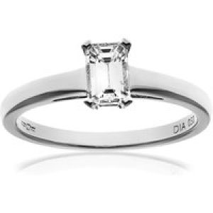Diamant L’Eternel Womens 18ct White Gold 0.50ct Emerald Cut Certified Diamond Solitare Ring – Size P