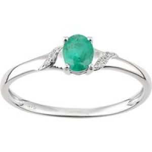 Diamant L’Eternel Womens 9ct White Gold Emerald and Diamond Oval Gemstone Ring – Size O (Rings)