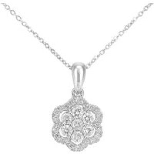 Diamant L’Eternel Womens 9ct White Gold Diamond Flower Cluster Design Pendant Necklace of Length 46cm – One Size