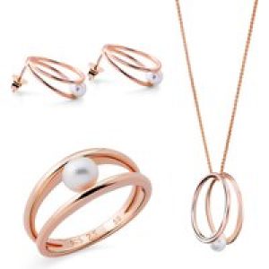 Orphelia ‘Heloise’ WoMens 925 Sterling Silver Set: Necklace + Earrings + Ring – Rose SET-7509 – Size O 1/2