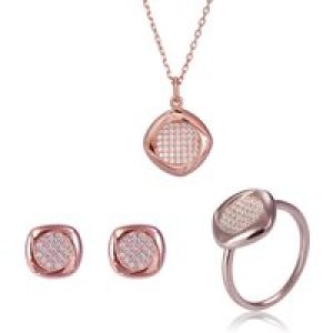 Orphelia ‘Amalia’ WoMens 925 Sterling Silver Set: Necklace + Earrings + Ring – Rose SET-7442 – Size Q